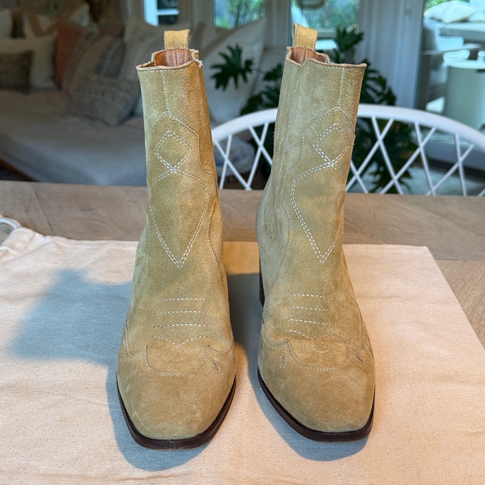 SÉZANE Frankie Mid Heel Boots in Tan Camel Suede Leather sz US 7 / FR 8 EUC - Picture 8 of 15